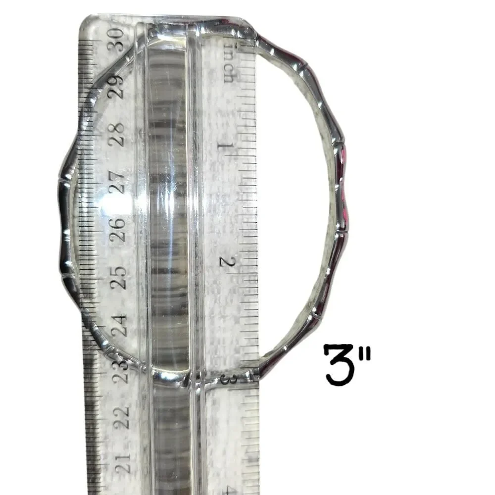 Bamboo Style Silver Tone Hinged Bracelet Sculptural Minimalist 7in